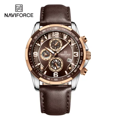 NAVIFORCE NF8020 Men's Luxury Leisure Watch Men's Top Brand Multifunction Sport Men Watch Waterproof Automatic Date Watch Men's - Silver Coffee RoseGold